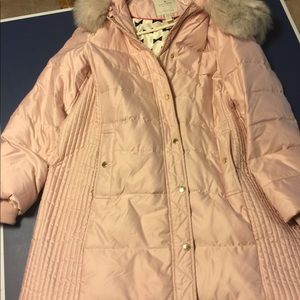 Kate Spade pink faux fur trim puffy coat